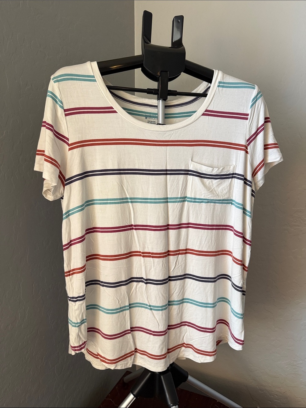 Market & Spruce White Short-Sleeve Tee with Multicolor Stripes